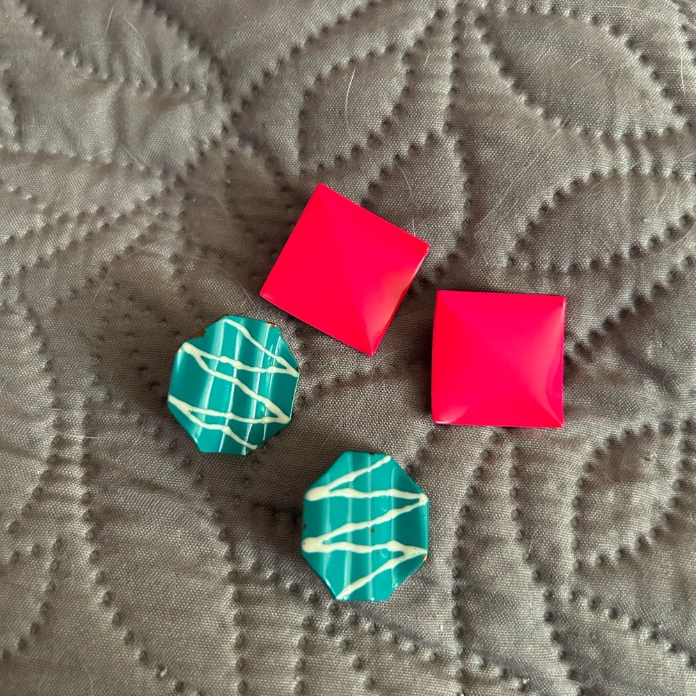 Red and Teal Geometric Earrings Set